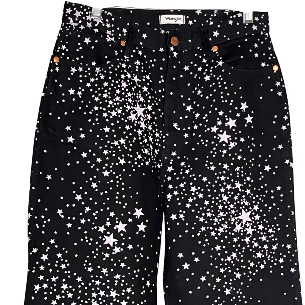 Wrangler x Free People Wanderer High Rise Flare Jeans Star Struck Black — 27/34 - Picture 10 of 15